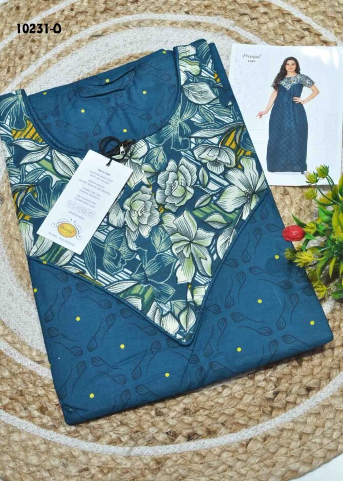 Kayal -10231-O  [L]  PeacockBlue Color (Pranjul Brand) Cotton Readymade Pocket Nighty CM1306129 (LR1B)