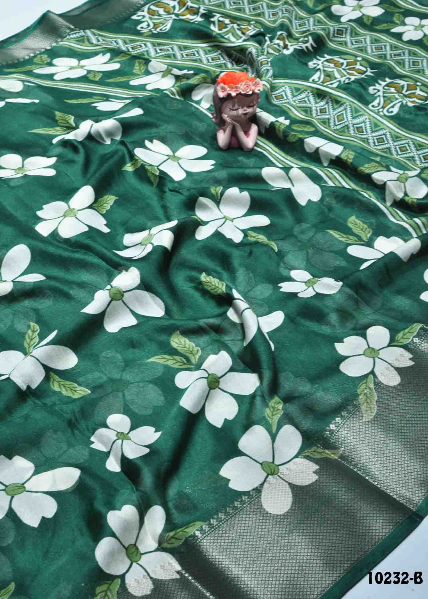 Trinitha -10232-B DarkGreen Color Moss Chiffon Saree CM1286715 (LR6C)