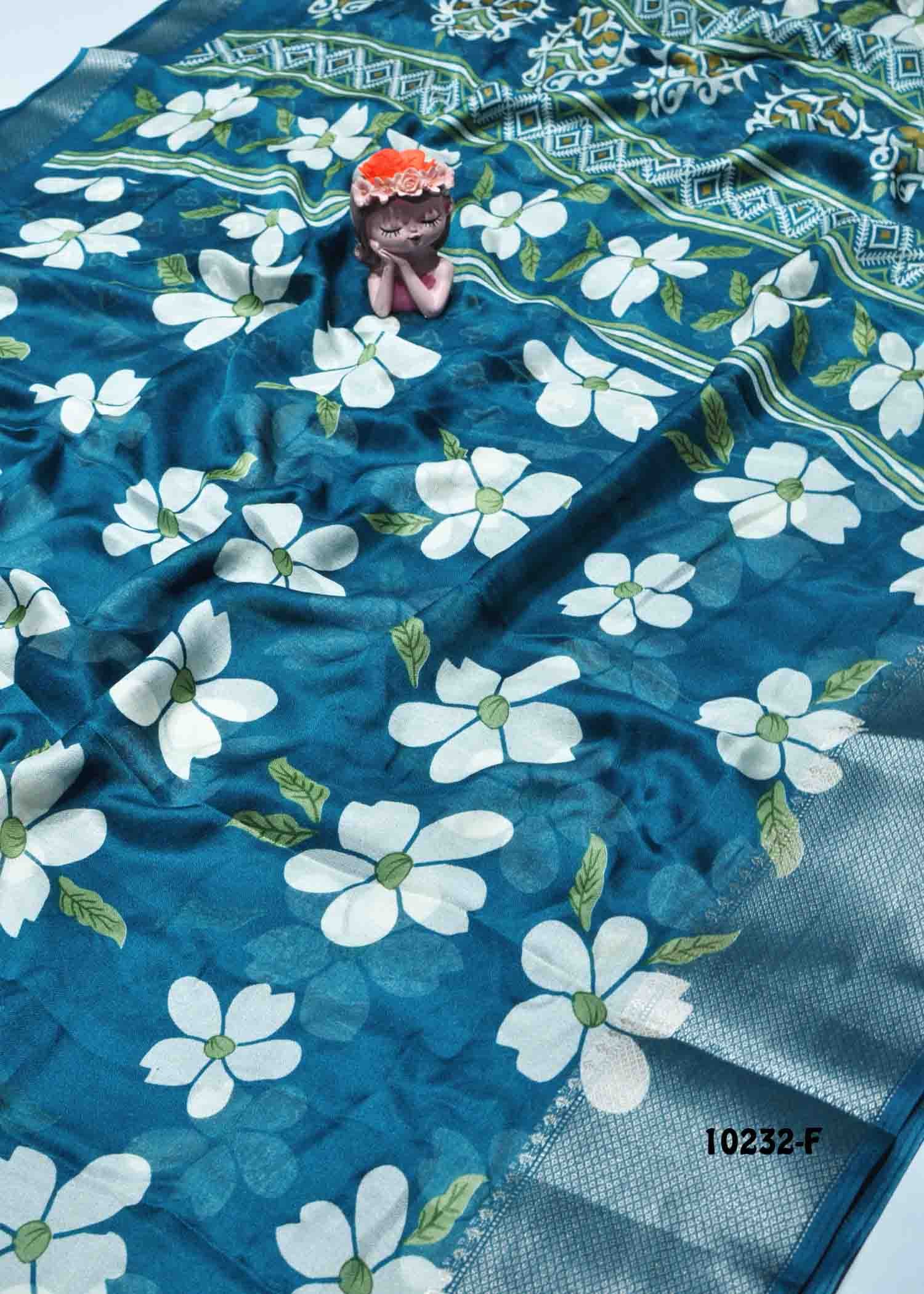 Trinitha -10232-F PeacockBlue Color Moss Chiffon Saree CM1286715 (LR6C)