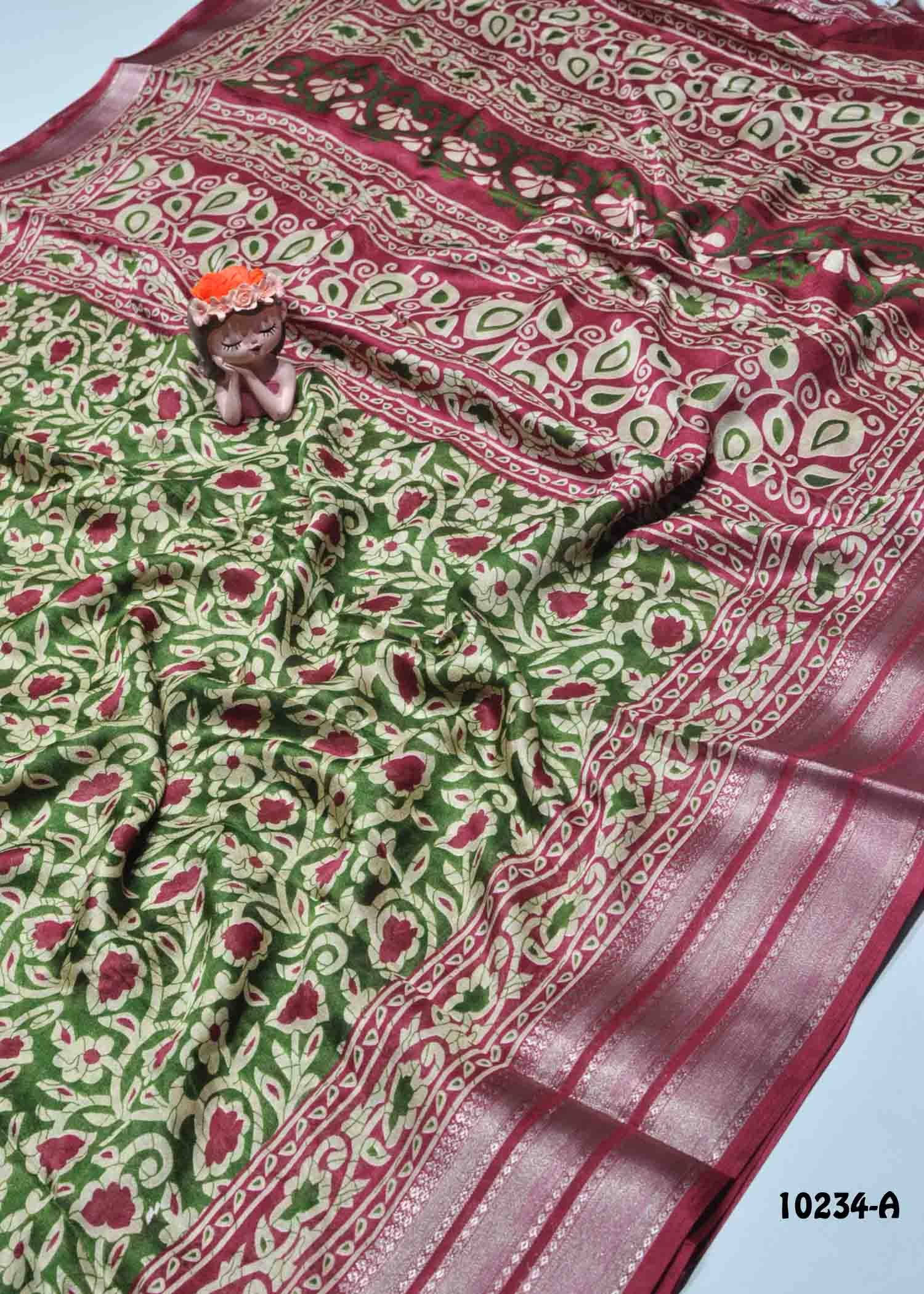 Ezhilnizha -10234-A FernGreen Color Moss Chiffon Saree CM1286715 (LR6D)