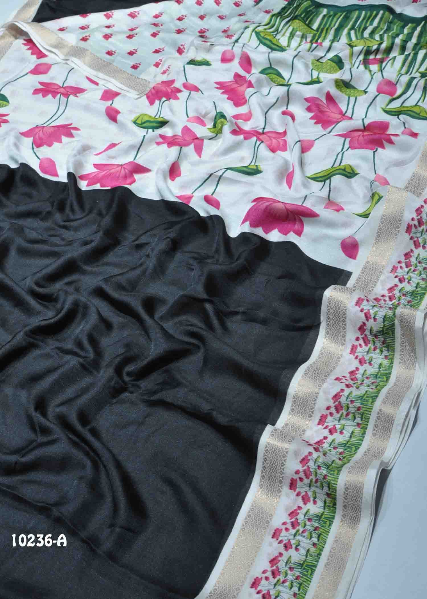 Induja -10236-A Black Color Moss Chiffon Saree CM1307833 (LR6D)