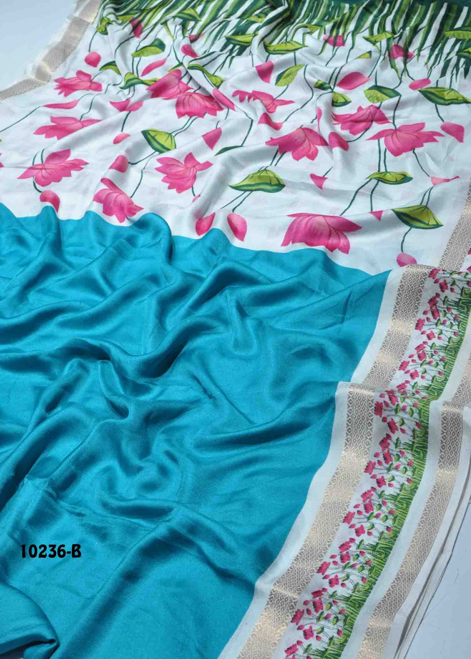 Induja -10236-B SkyBlue Color Moss Chiffon Saree CM1307833 (LR6D)