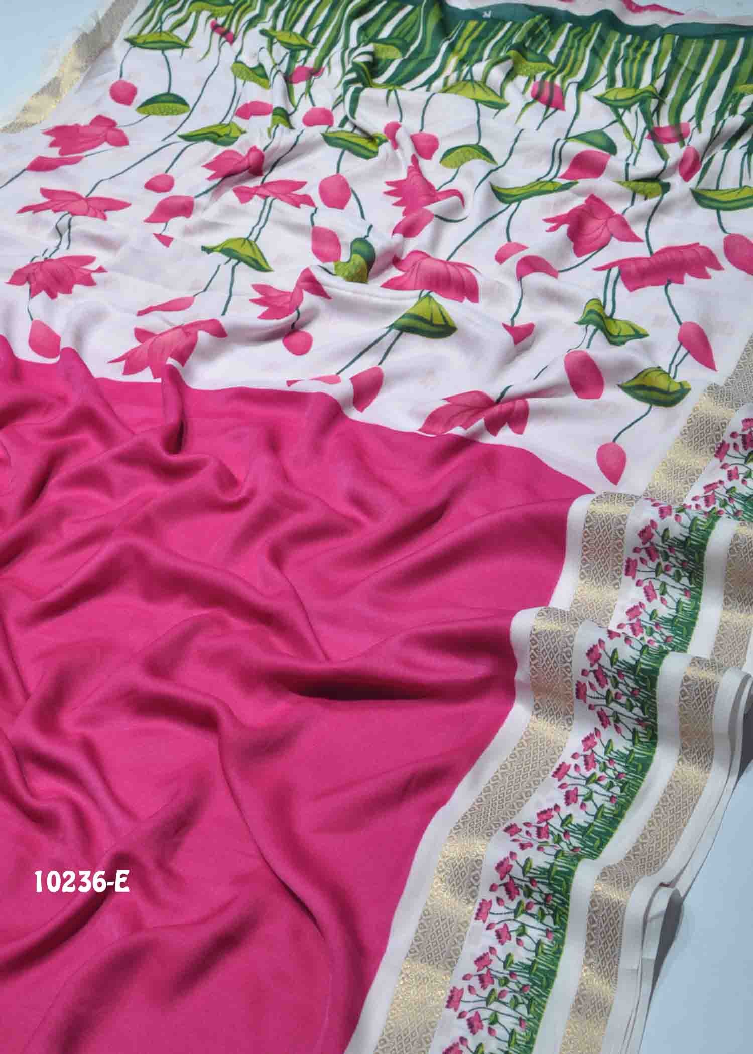 Induja -10236-E Pink Color Moss Chiffon Saree CM1307833 (LR6D)