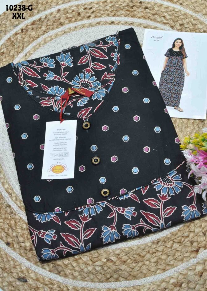 Yamini -10238-G  [XXL]  Black Color (Pranjul Brand) Cotton Readymade Pocket Nighty CM1306129 (LR1D)