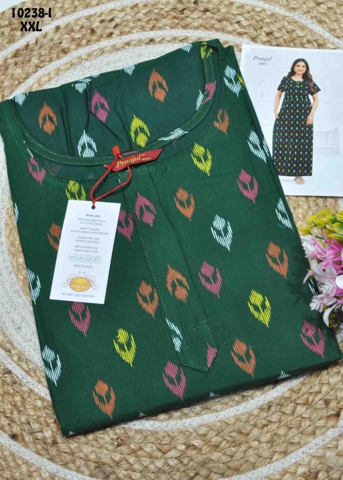 Shalini -10238-I  [XXL]  Green Color (Pranjul Brand) Cotton Readymade Pocket Nighty CM1306129 (LR1D)