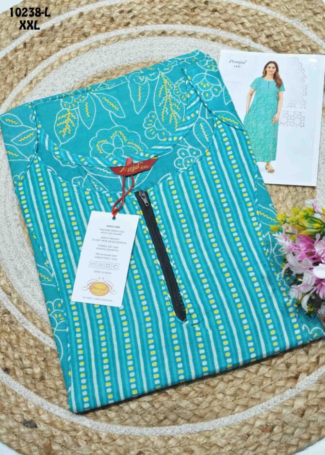 Shalini -10238-L  [XXL]  SkyBlue Color (Pranjul Brand) Cotton Readymade Pocket Nighty CM1306129 (LR1D)