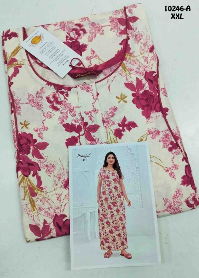 Aganshasri -10246-A  [XXL]  Halfwhite Color (Pranjul Brand) Cotton Readymade Pocket Nighty CM1300265 (LR2B)
