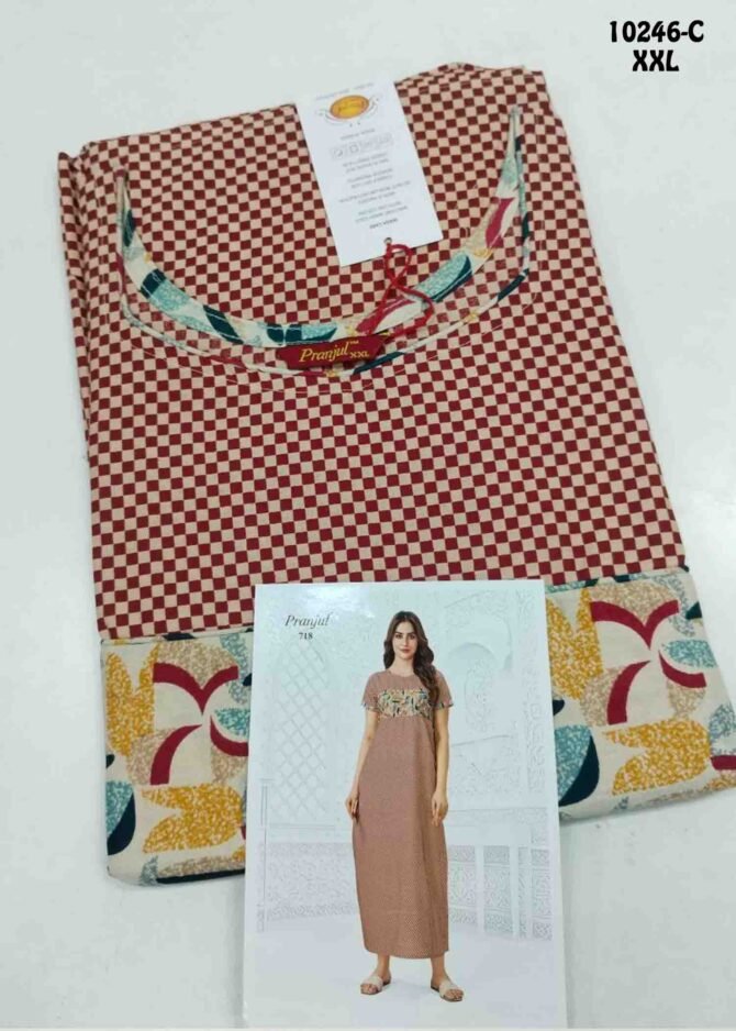 Aganshasri -10246-C  [XXL]  Tan Color (Pranjul Brand) Cotton Readymade Pocket Nighty CM1300265 (LR2B)