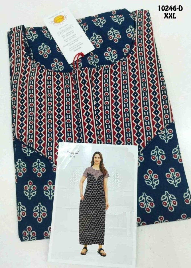 Aganshasri -10246-D  [XXL]  NavyBlue Color (Pranjul Brand) Cotton Readymade Pocket Nighty CM1300265 (LR2B)