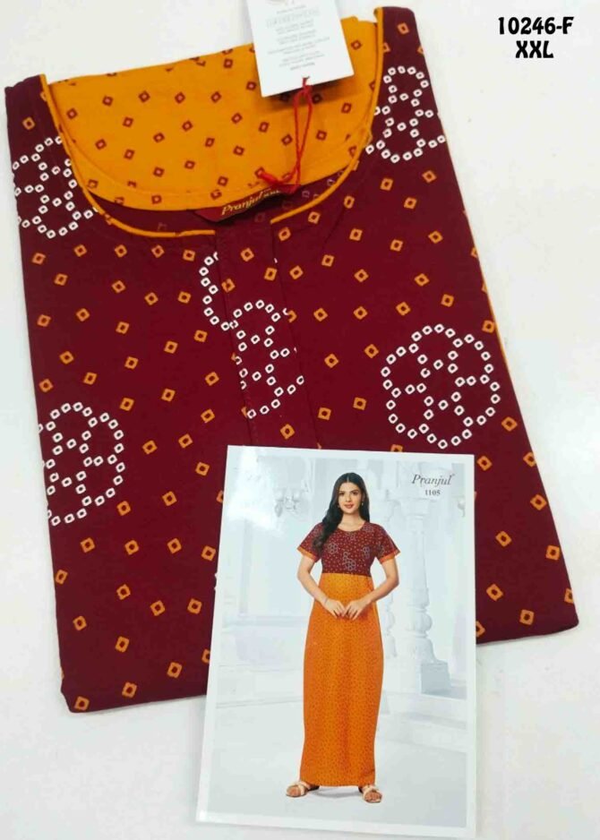 Aganshasri -10246-F  [XXL]  DarkYellow Color (Pranjul Brand) Cotton Readymade Pocket Nighty CM1300265 (LR2B)