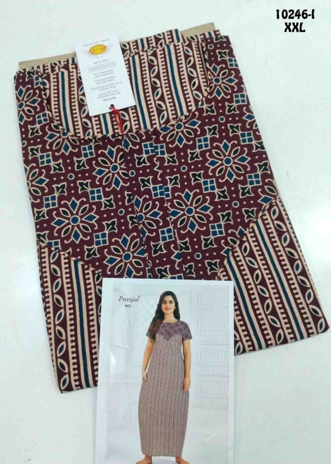 Aganshasri -10246-I  [XXL]  Tan Color (Pranjul Brand) Cotton Readymade Pocket Nighty CM1300265 (LR2B)