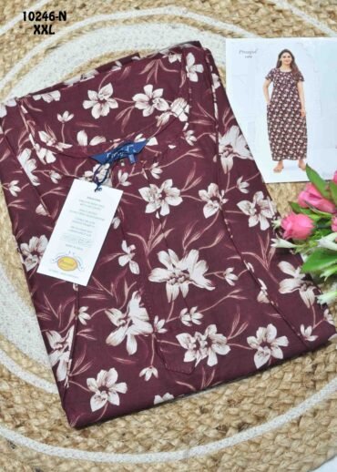 Aganshasri -10246-N  [XXL]  Maroon Color (Pranjul Brand) Cotton Readymade Pocket Nighty CM1300265 (LR2B)