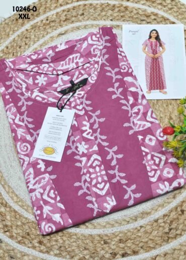 Aganshasri -10246-O  [XXL]  Pink Color (Pranjul Brand) Cotton Readymade Pocket Nighty CM1300265 (LR2B)