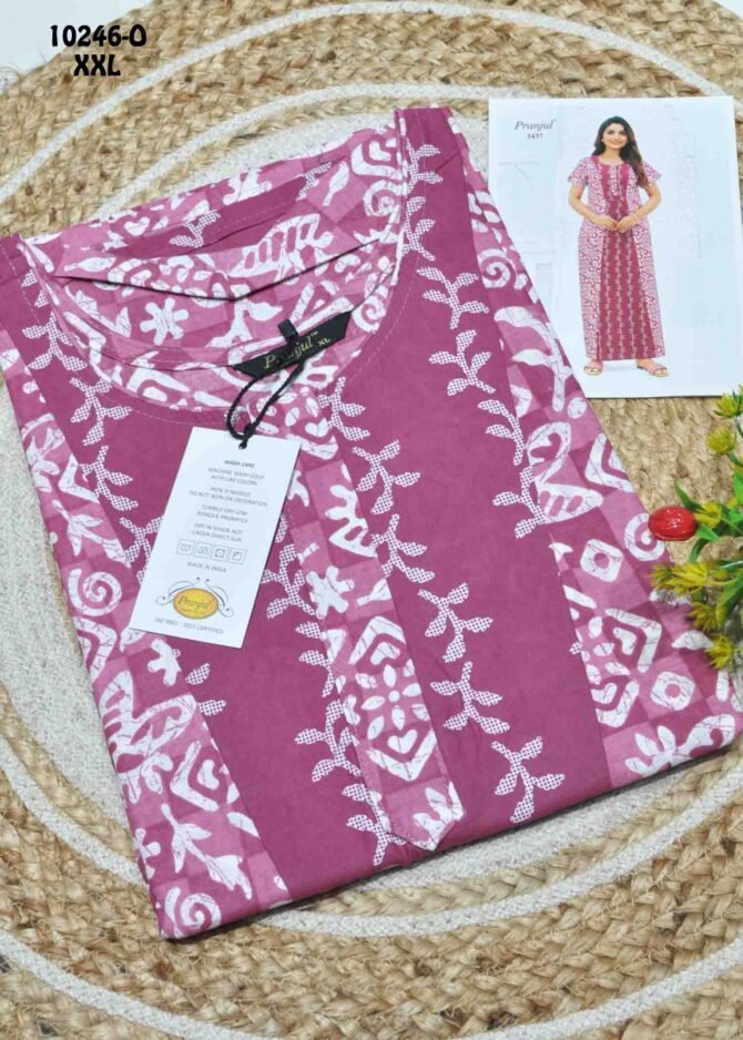 Aganshasri -10246-O  [XXL]  Pink Color (Pranjul Brand) Cotton Readymade Pocket Nighty CM1300265 (LR2B)