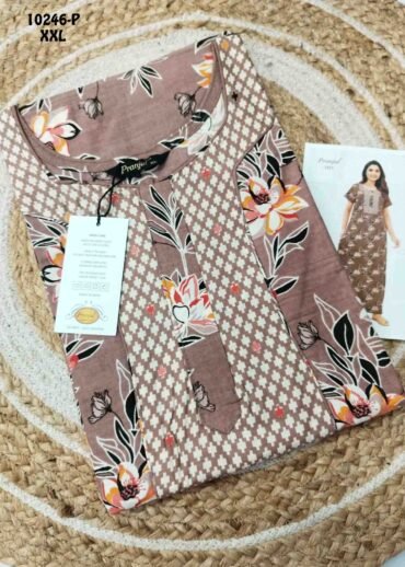 Aganshasri -10246-P  [XXL]  TawnyBrown Color (Pranjul Brand) Cotton Readymade Pocket Nighty CM1300265 (LR2B)