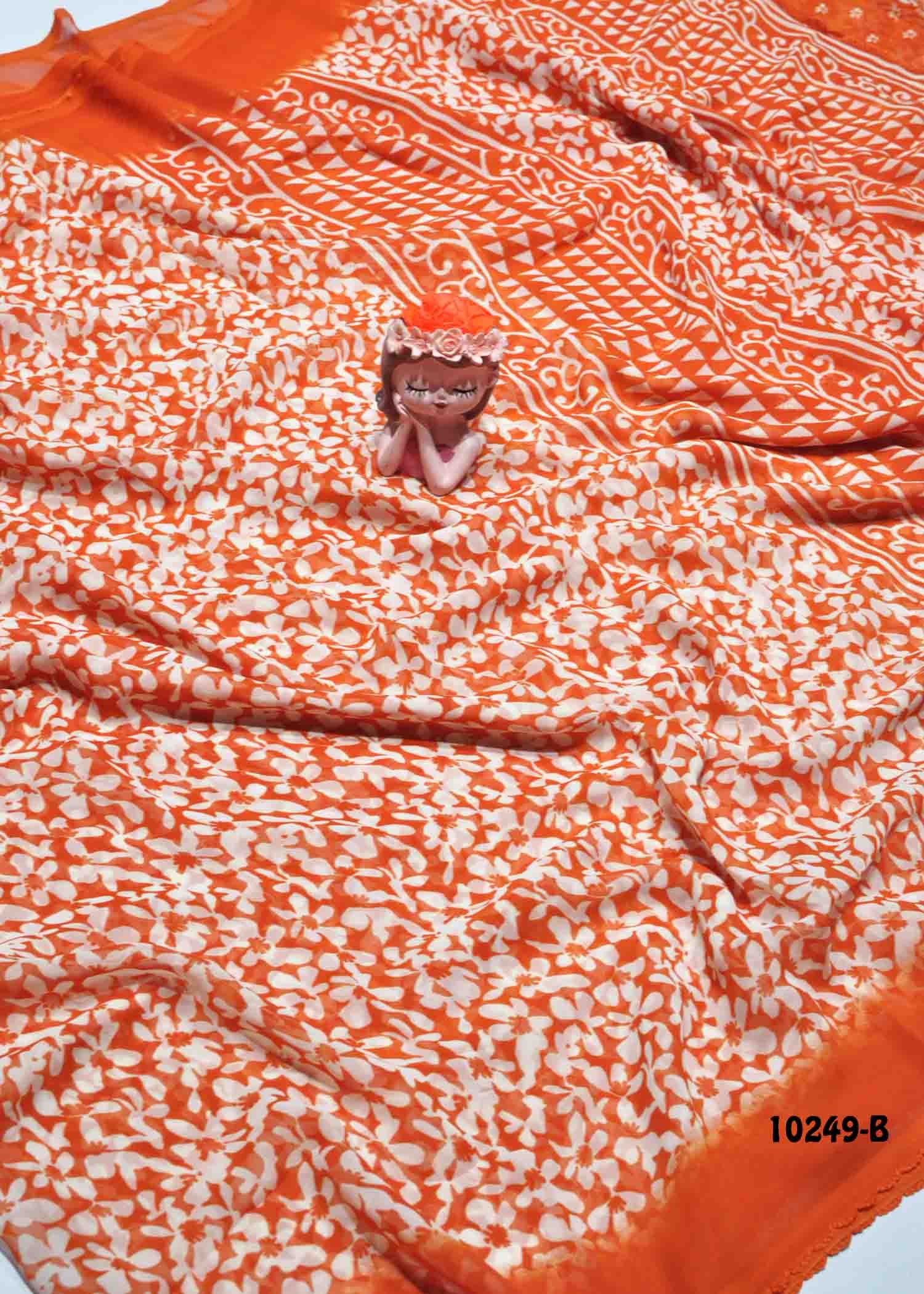 Sreshtha - 10249-B Orange Color Roll Chiffon Saree CM1301234 (LR12C)