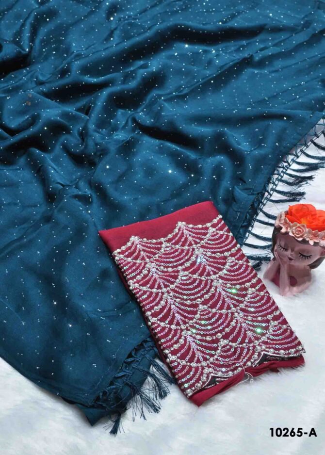 Thivitha -10265-A  PeacockBlue Color New Arrival Georgette Chiffon Saree CM1297111 [RR8C]
