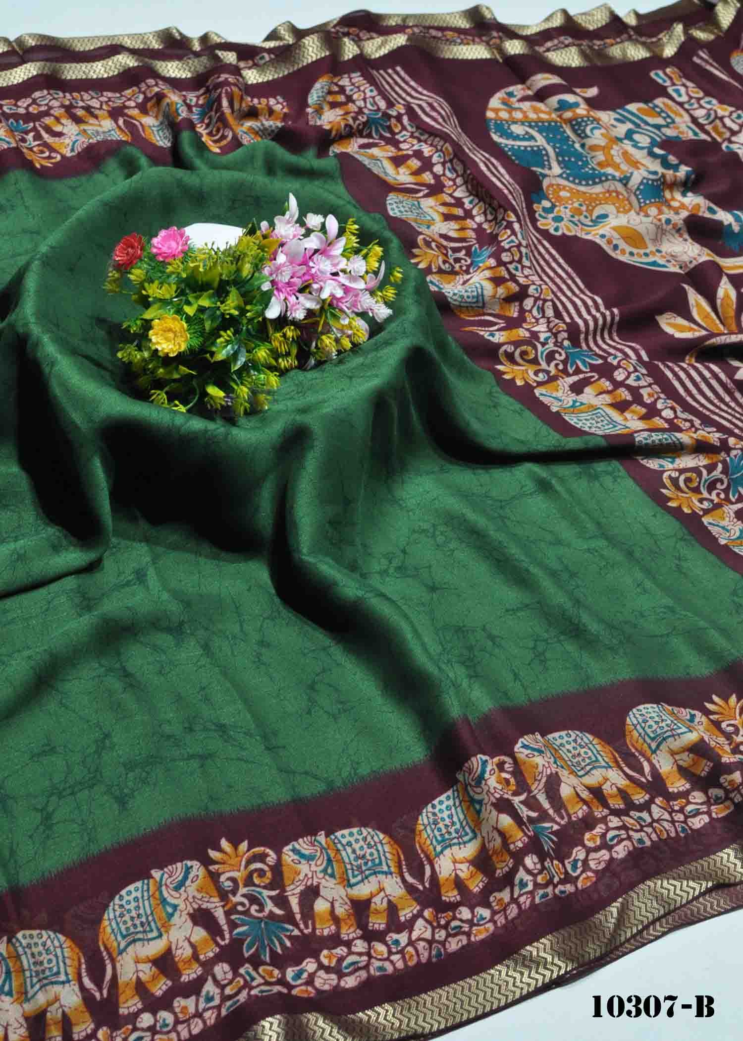 Meena -10307-B Dark Green Color Excellent Look Crepe Silk Saree CM1297423 (LR3D)