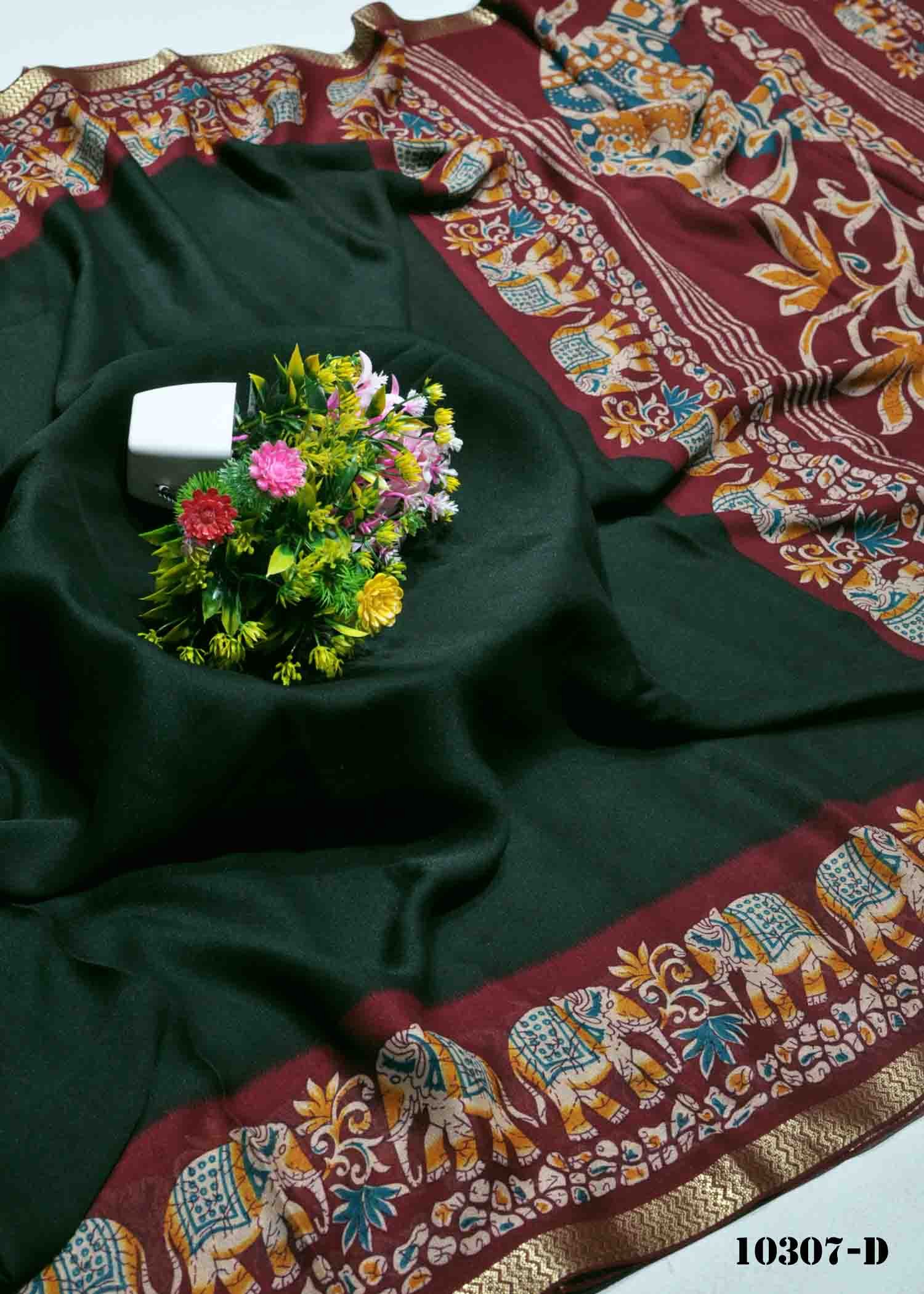 Meena -10307-D Emerald Green Color Excellent Look Crepe Silk Saree CM1297423 (LR3D)