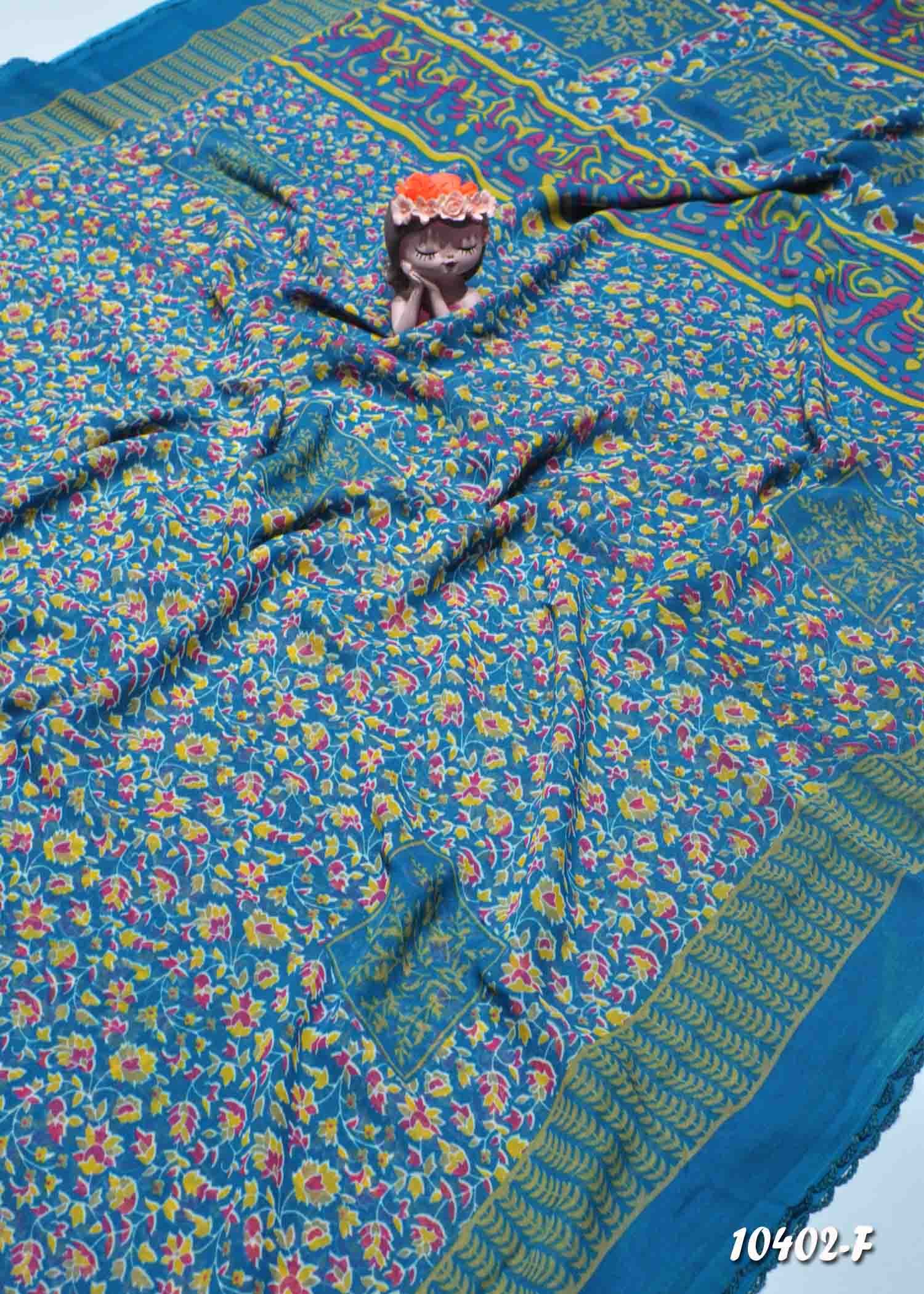 Vrudha - 10402-F ElectricBlue Color Roll Chiffon Saree CM1301234 (LR12C)