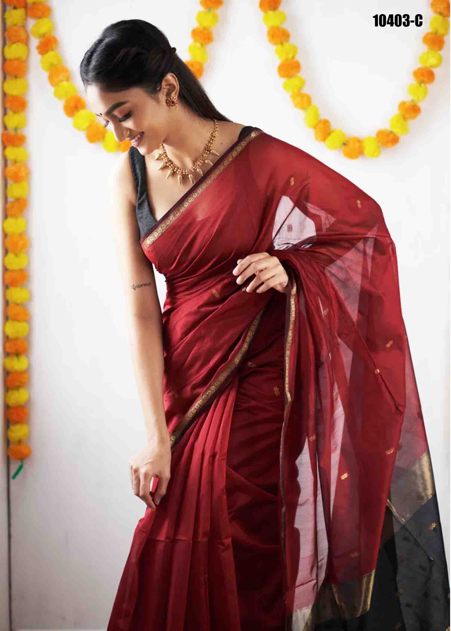 Yashvanthika - 10403-C Maroon Color Elegant Maheshwari Silk Cotton Saree CM1308174 (LR13C)