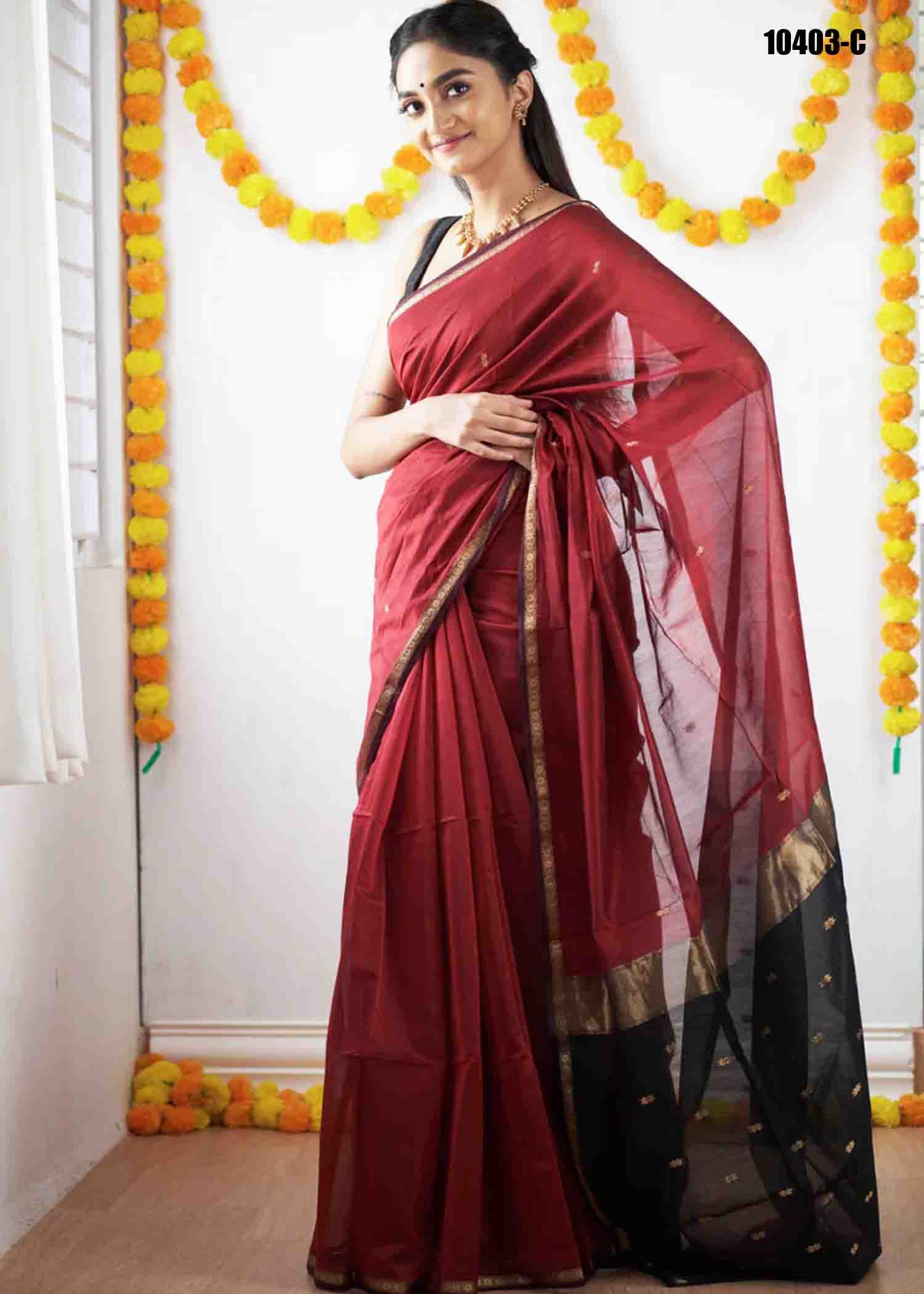 Yashvanthika - 10403-C Maroon Color Elegant Maheshwari Silk Cotton Saree CM1308174 (LR13C)