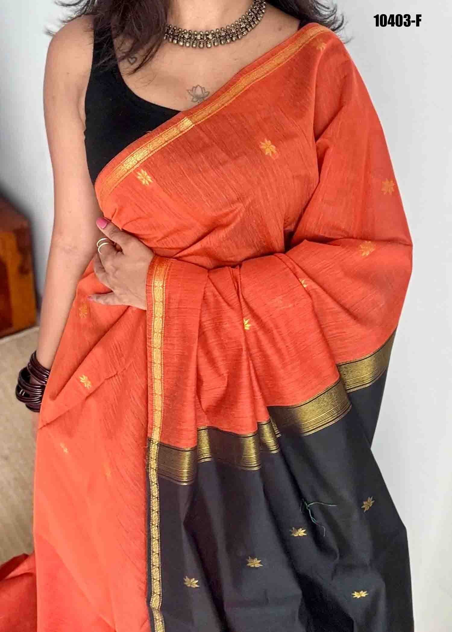 Yashvanthika - 10403-F Orange Color Elegant Maheshwari Silk Cotton Saree CM1308174 (LR13C)