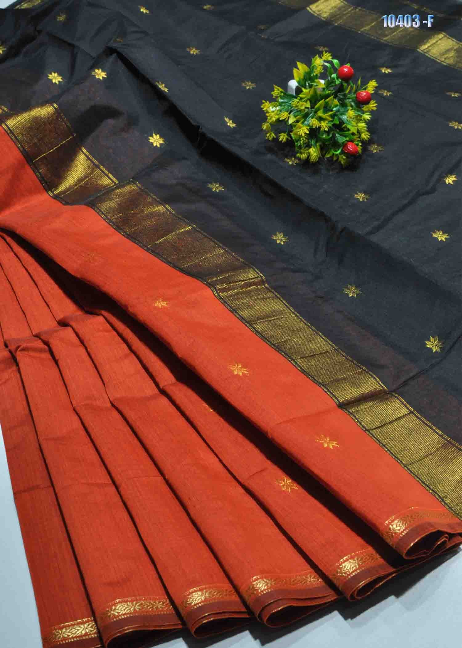 Yashvanthika - 10403-F Orange Color Elegant Maheshwari Silk Cotton Saree CM1308174 (LR13C)