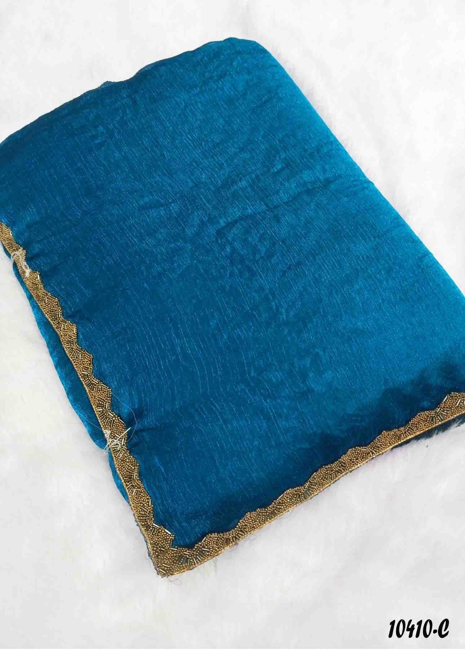 Arunya - 10410-C PeacockBlue Color Beautiful Plain Space Silk Saree CM1305855 (LR8D)