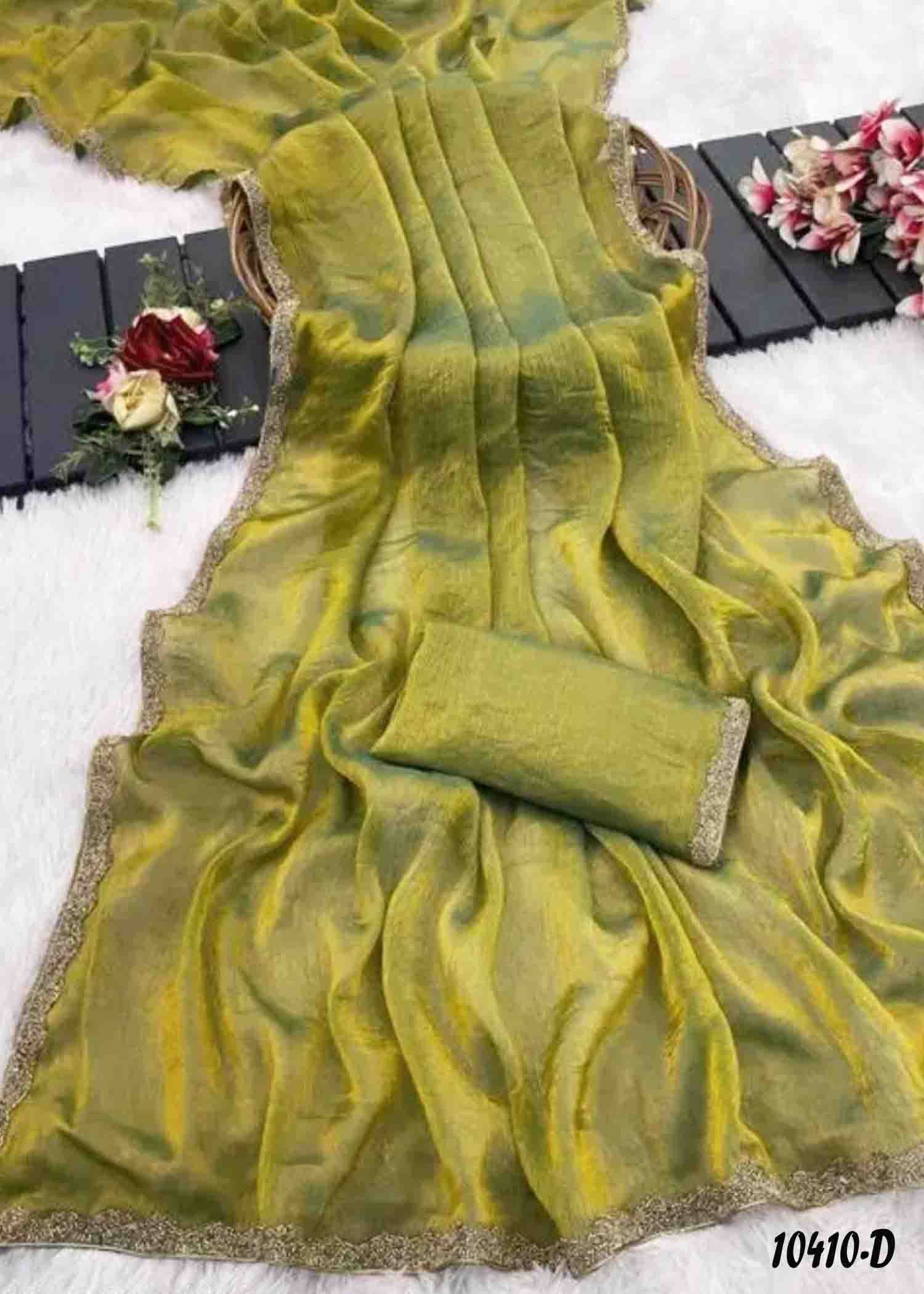 Arunya - 10410-D PearGreen Color Beautiful Plain Space Silk Saree CM1305855 (LR8D)