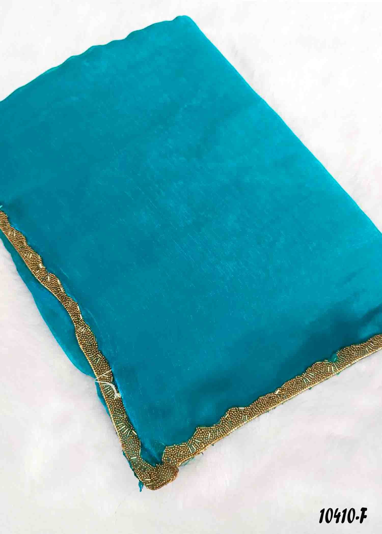 Arunya - 10410-F Cyan Color Beautiful Plain Space Silk Saree CM1305855 (LR8D)