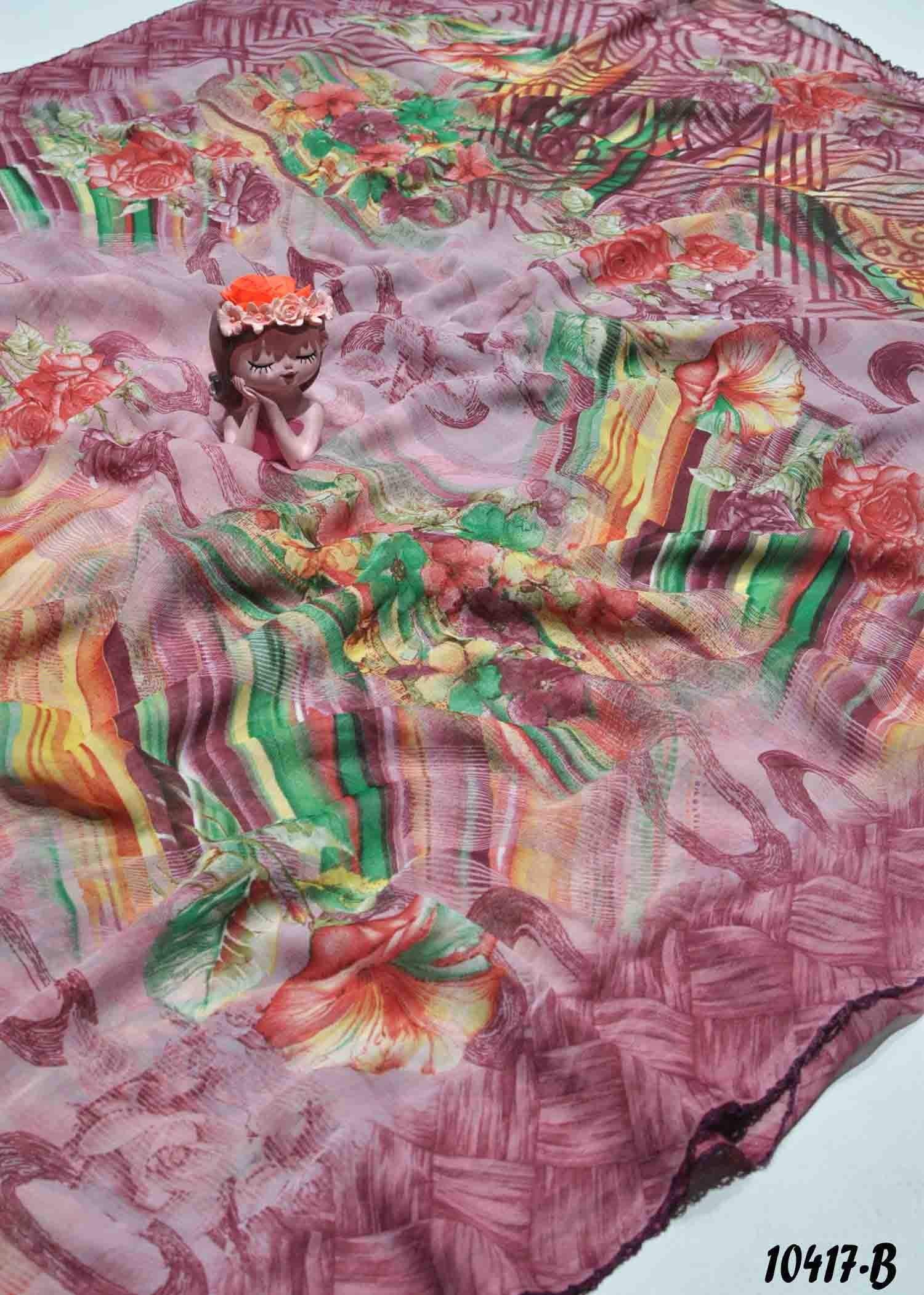 Malavika - 10417-B Pink Color Roll Chiffon Saree CM1301234 (LR4B)