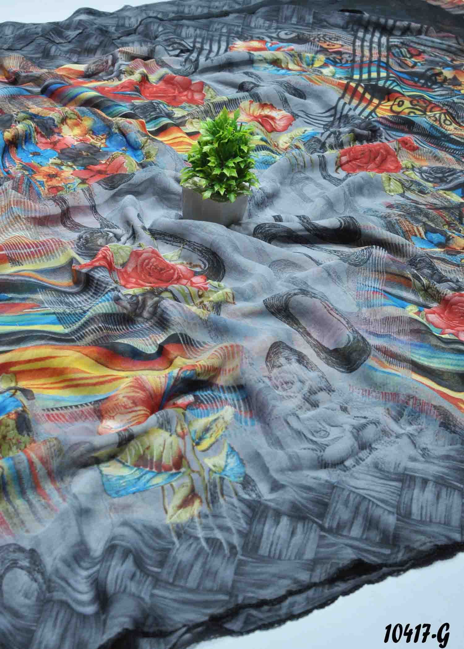 Malavika - 10417-G Grey Color Roll Chiffon Saree CM1301234 (LR4B)