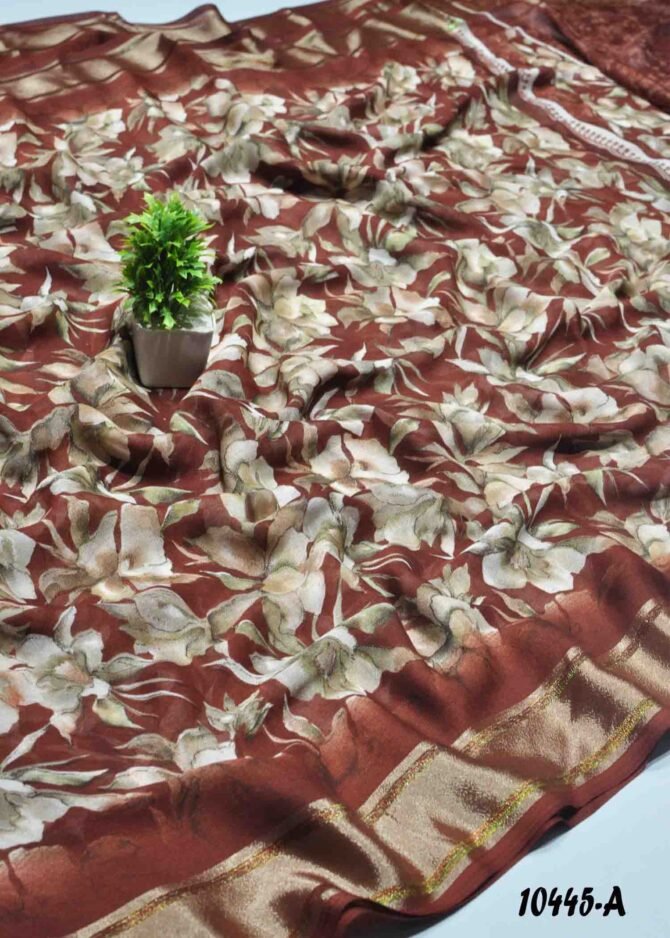 Navamalli - 10445-A   BurntOrange Color Floral Print Georgette Saree CM1306122 (LR9D)