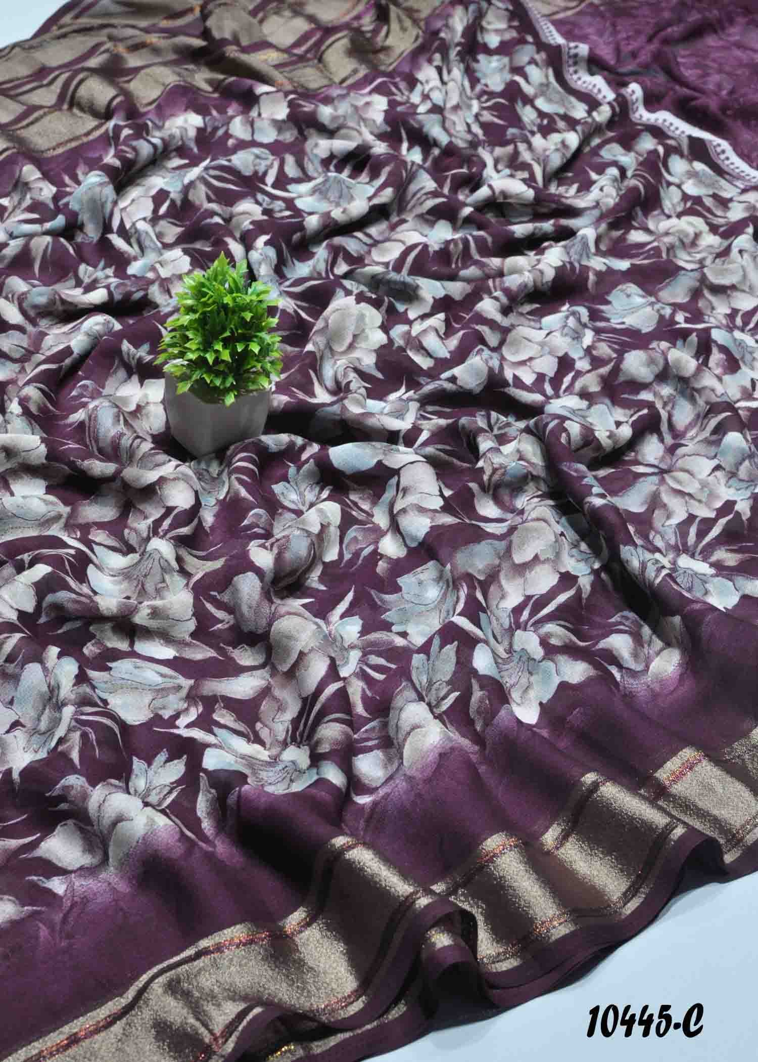 Navamalli - 10445-C Purple Color Floral Print Georgette Saree CM1306122 (LR9D)