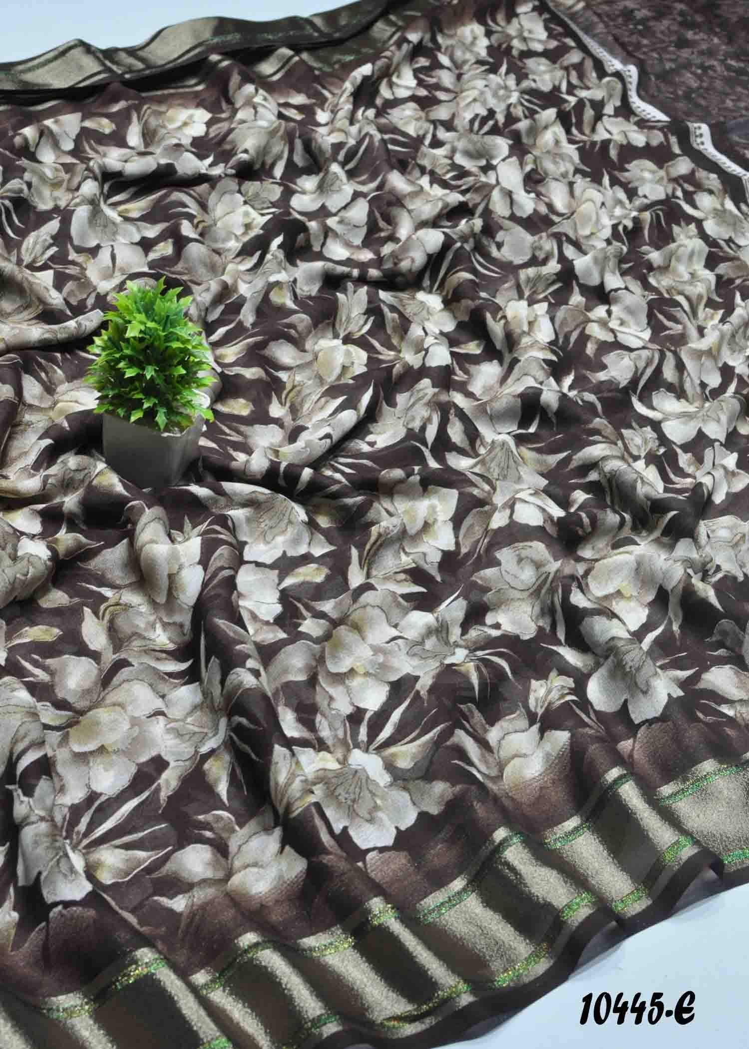 Navamalli - 10445-E Brown Color Floral Print Georgette Saree CM1306122 (LR9D)