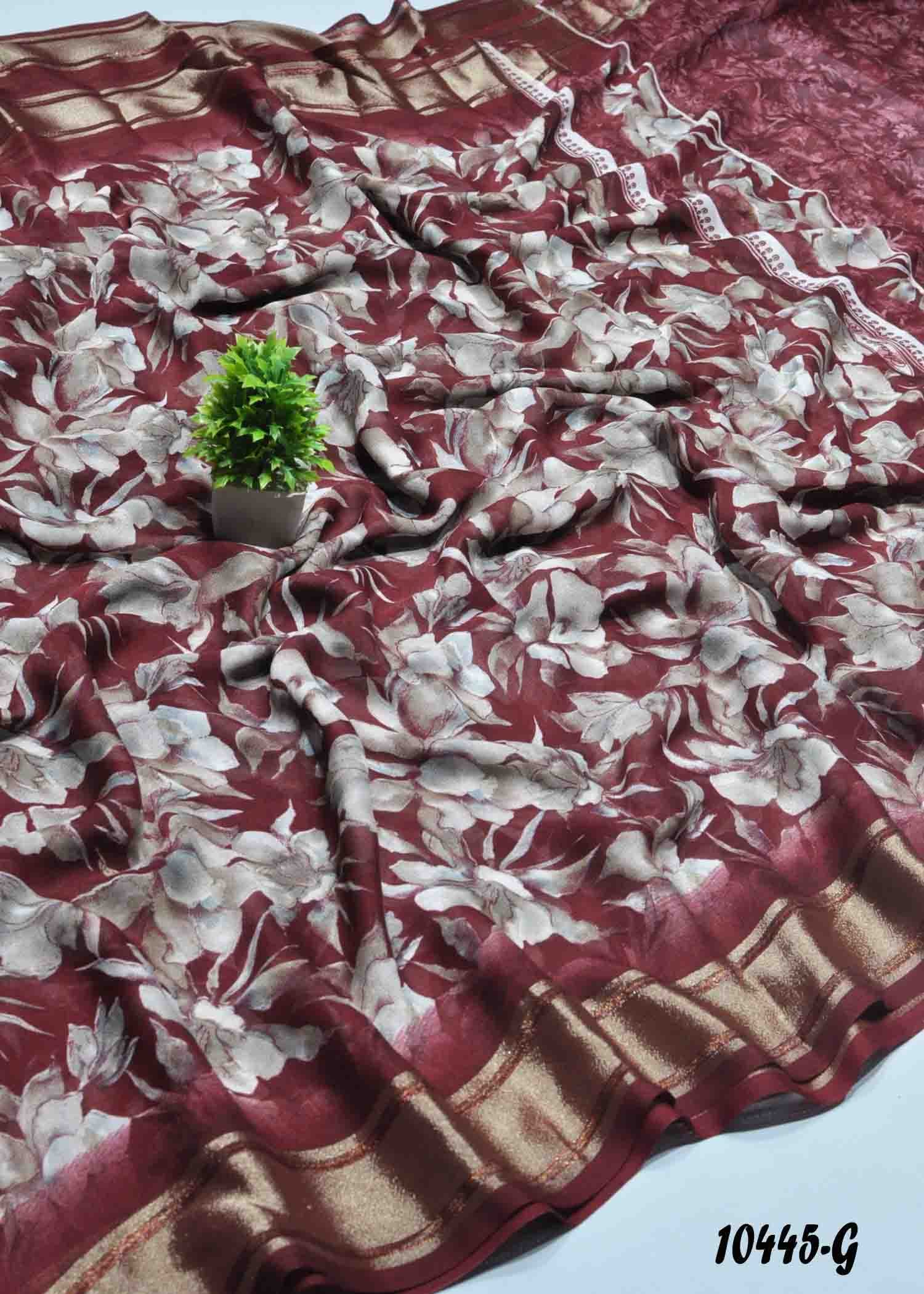 Navamalli - 10445-G Maroon Color Floral Print Georgette Saree CM1306122 (LR9D)