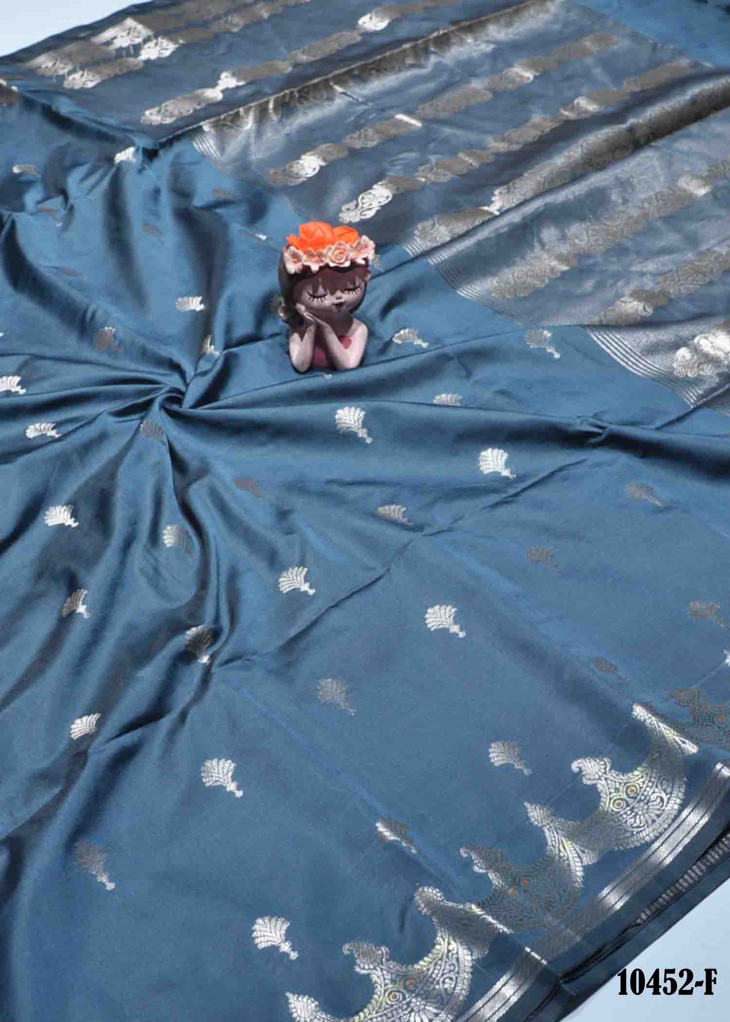 Mango Softy - 10452-F GreyBlue Color Excellent Look Banarasi Silk Saree CM1309552 (LR2D)