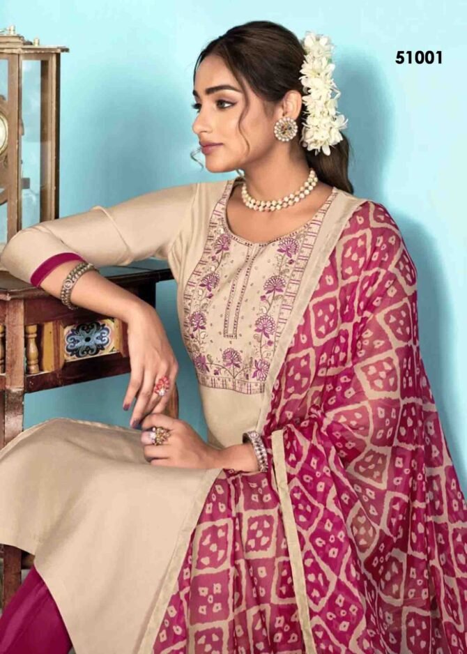 Vishnu Dermy Cool Vol-24 -51001  Tan Color Roman Silk Salwar Material CM1301987 (RR1E)
