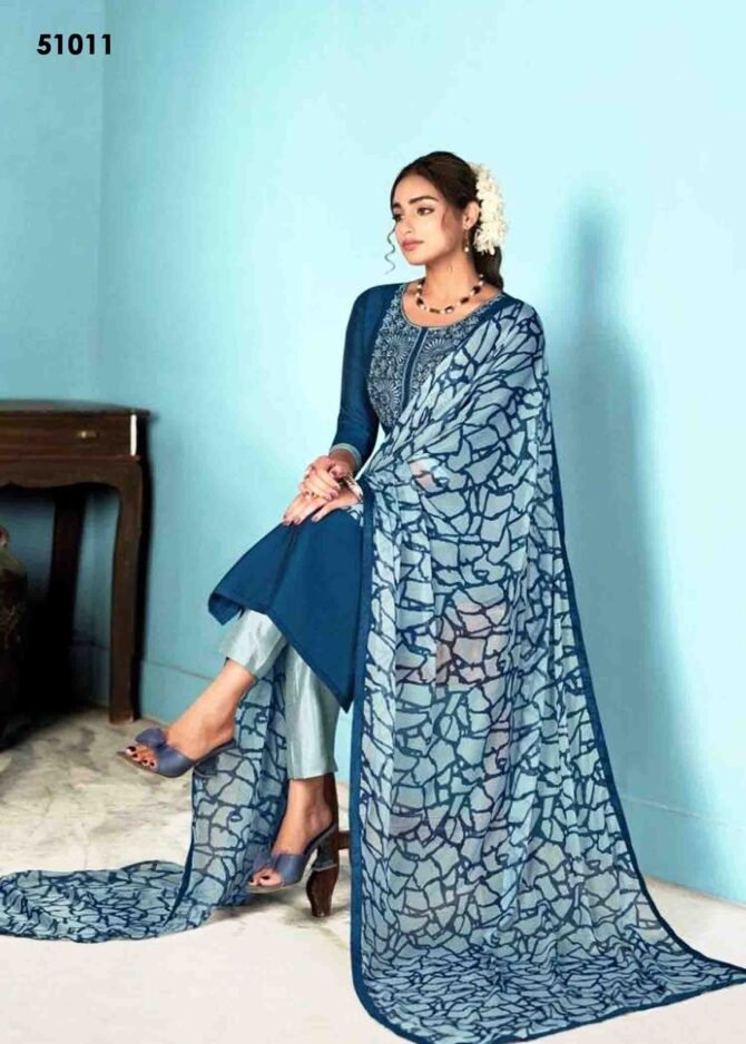 Vishnu Dermy Cool Vol-24 -51011  SpaceBlue Color Roman Silk Salwar Material CM1301987 (RR1E)