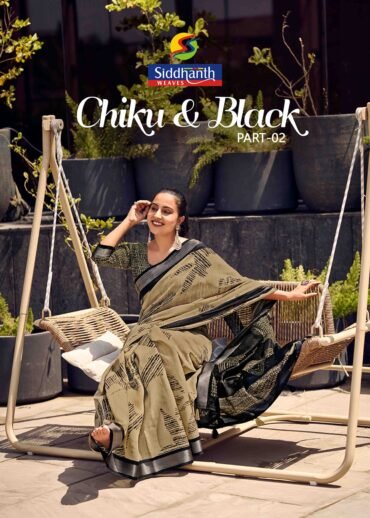 Siddhanth Weaves - CHIKU & BLACK Fancy Blended Linen Cotton Saree CM1314227 (RR7E)