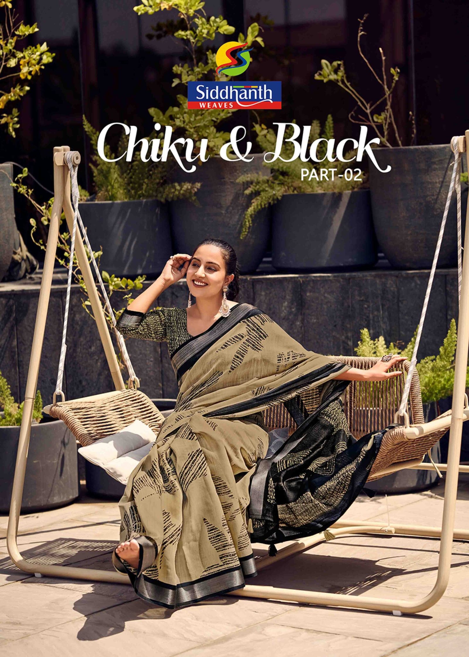 Siddhanth Weaves - CHIKU & BLACK Fancy Blended Linen Cotton Saree CM1308322 (LR4E)
