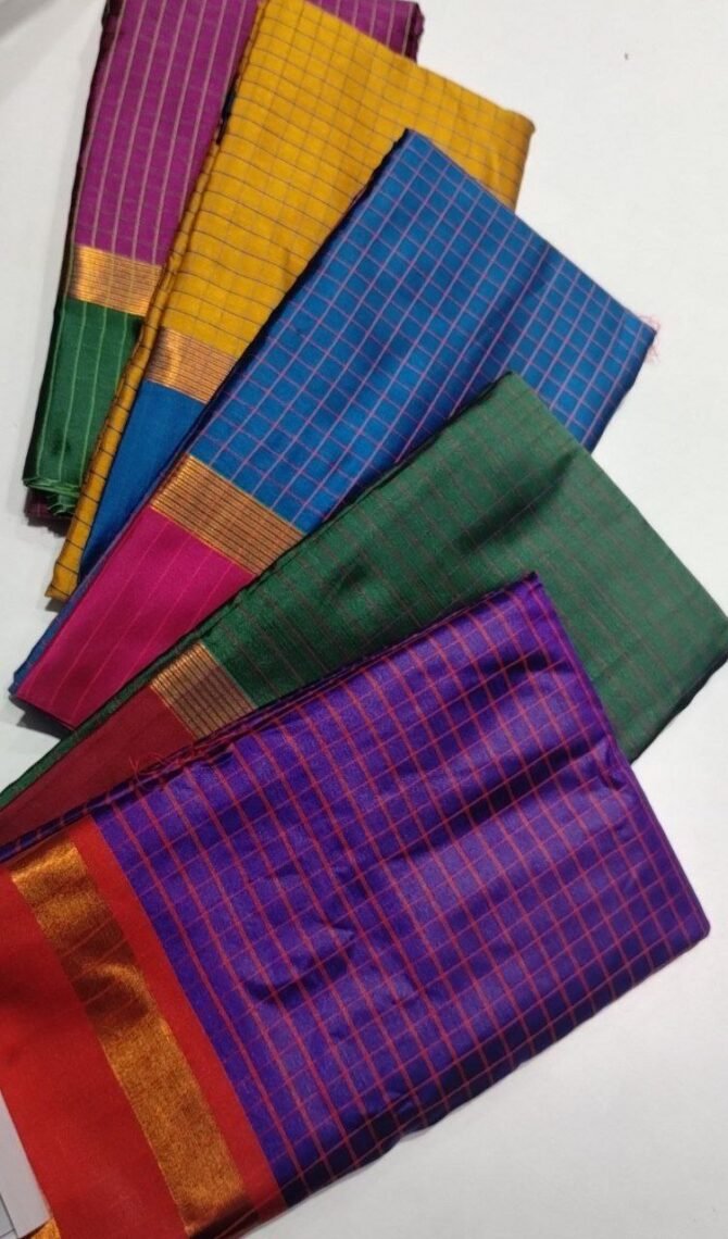 Golden checks 10210-E Multi color cotton sarees CM1294585*4,Cm1294582