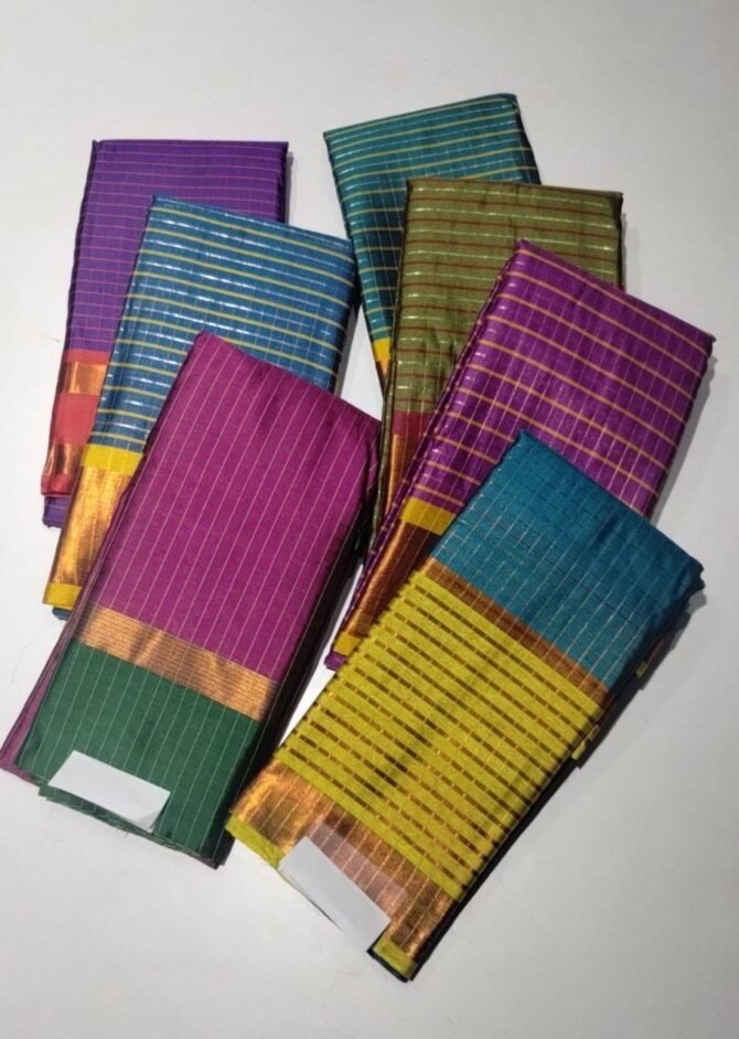 Golden checks 10210-F Multi color cotton sarees CM1294585*5,Cm1294582*2