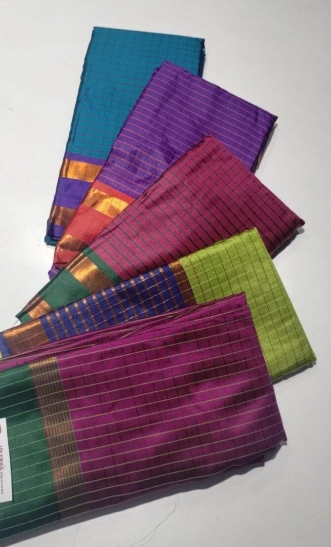 Golden checks 10210-G Multi color cotton sarees CM1294585*3,Cm1294582*2