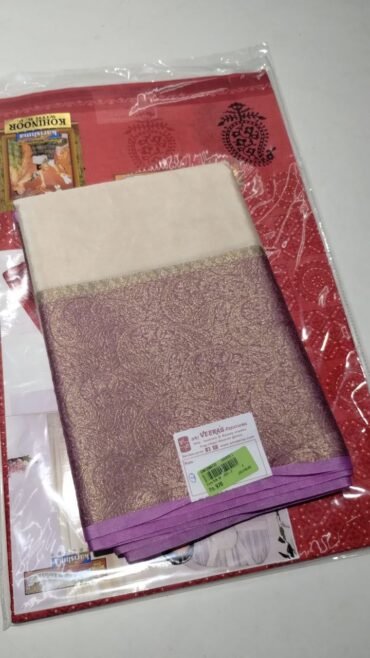 Thamil 10970-A Half white with pink border Fancy crape silk sarees CM1268720