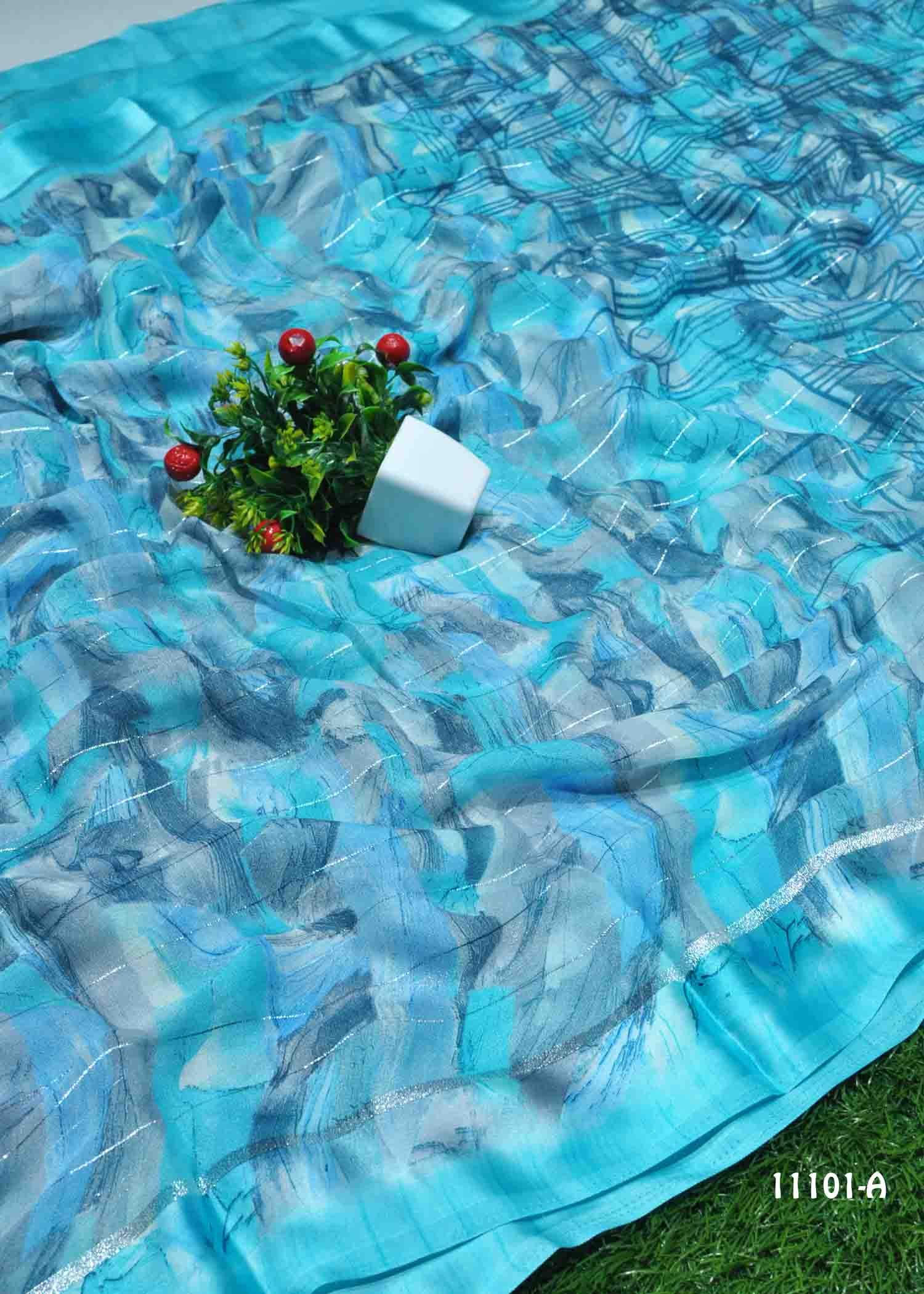 Vibhusha - 11101-A SkyBlue Color Moss Chiffon Saree CM1301151 (LR9C)