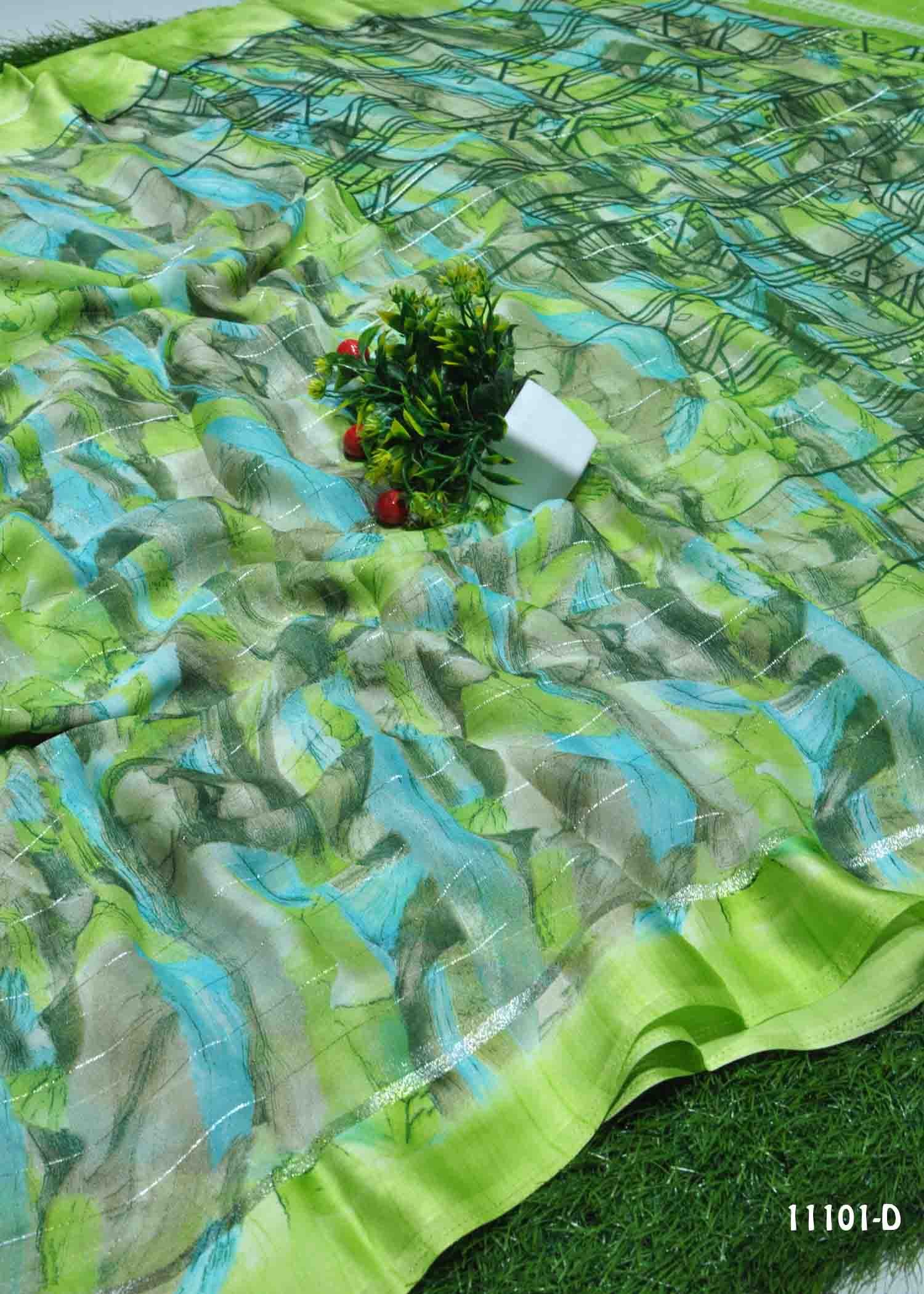 Vibhusha - 11101-D Green Color Moss Chiffon Saree CM1301151 (LR9C)