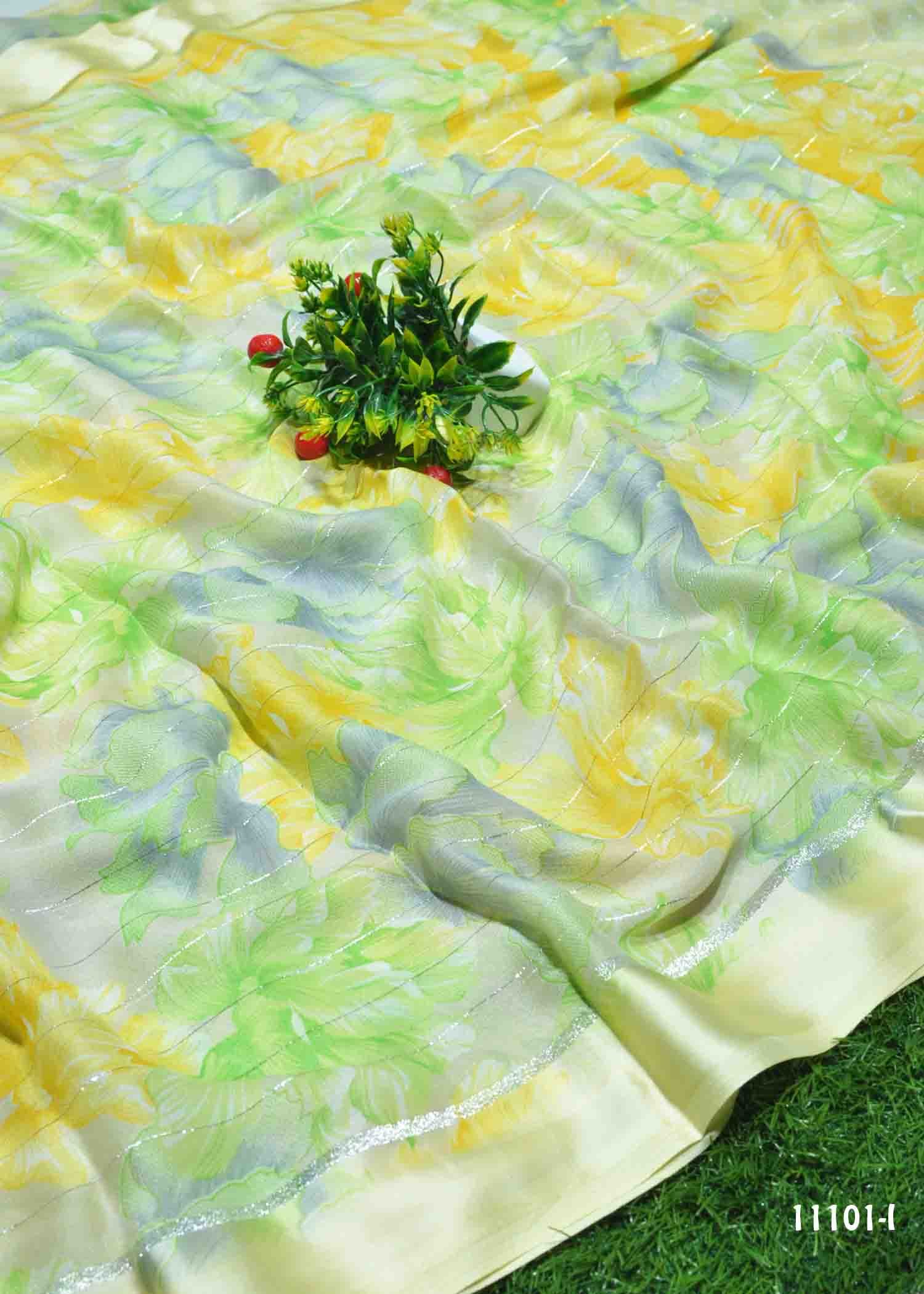 Vinothika - 11101-I Yellow Color Moss Chiffon Saree CM1301151 (LR9C)