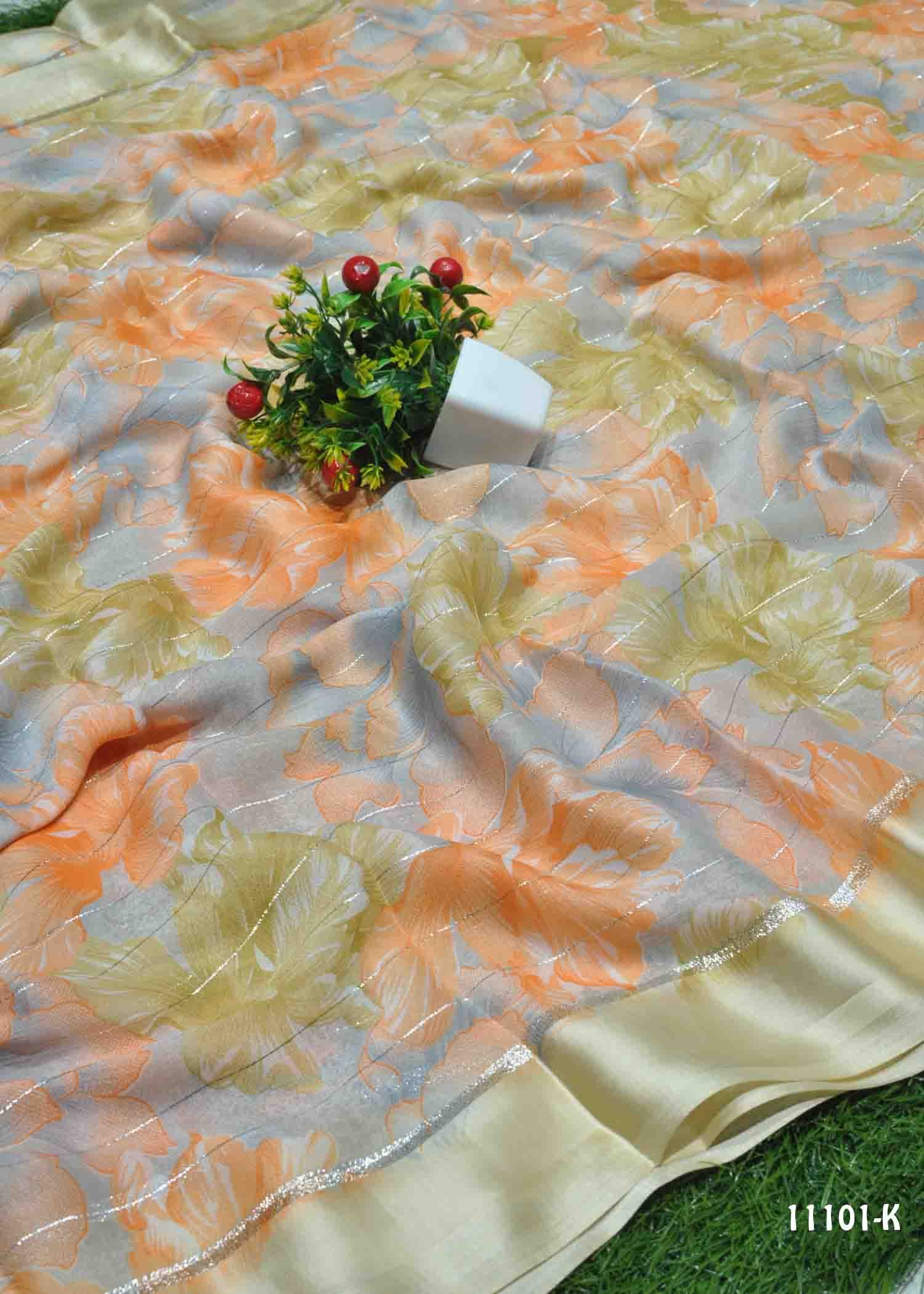 Vinothika - 11101-K Tan Color Moss Chiffon Saree CM1301151 (LR9C)